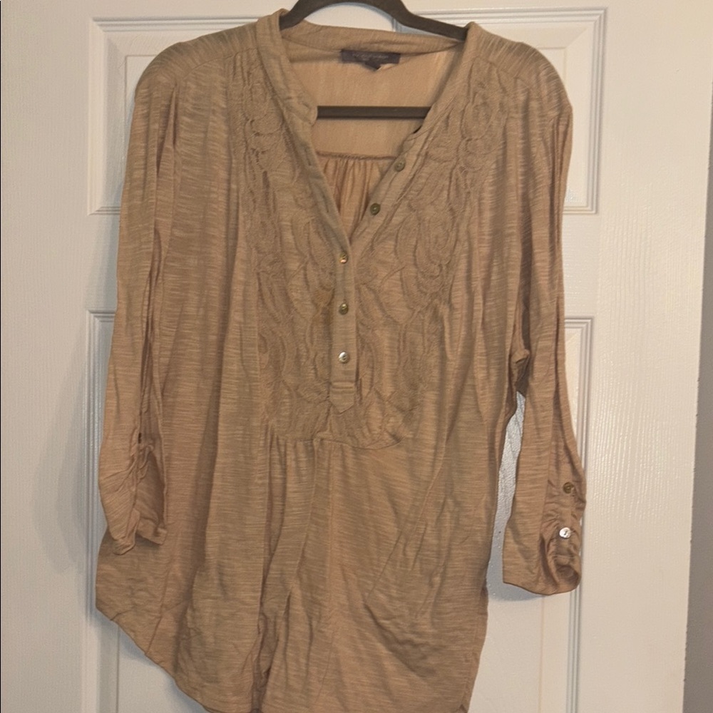 NY Collection Light Brown Blouse with Button Detail